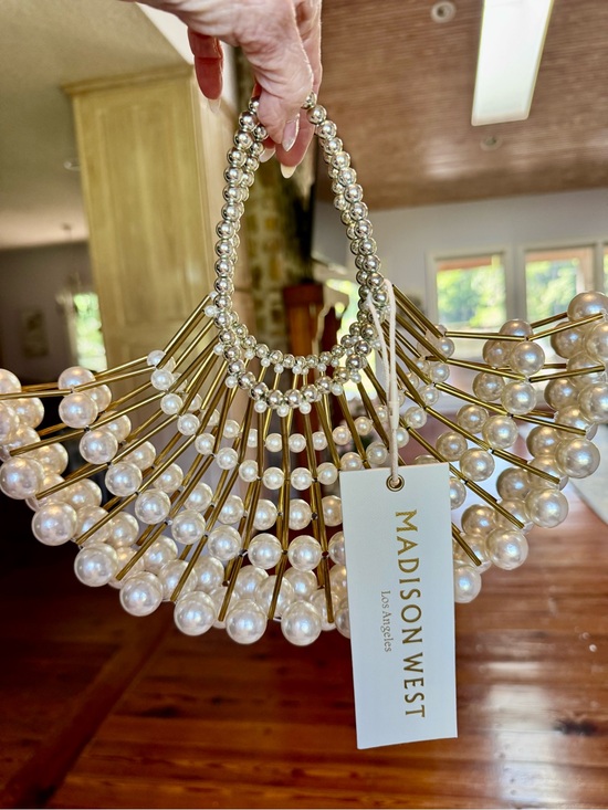 Madison West Handbags - Madison West Pearl and Gold Fan-Detail Evening Bag